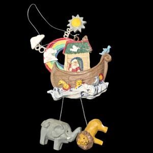 Vintage Resin Noah's Ark Hanging Ornament with Elephant & Lion Dangles